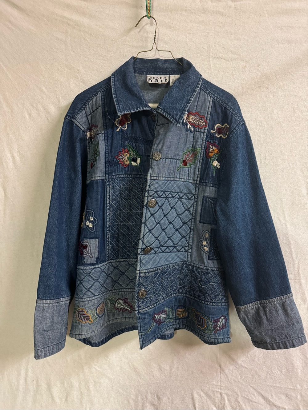 KEREN hart Patchwork Embroidered Denim Jacket - Blue